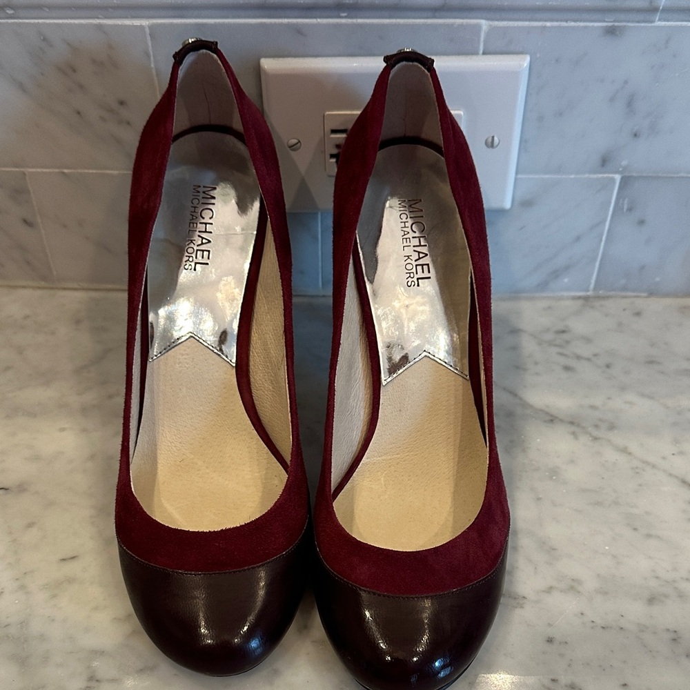 Michael Kors Two-Tone Burgundy Suede and Dark Brown Pump